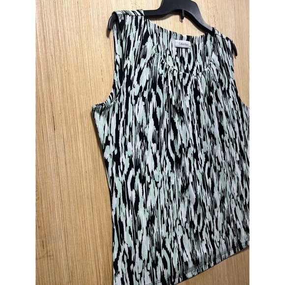 Calvin Klein - Women's Sleeveless Printed Blouse - Black/Mint/White - Small - Picture 10 of 13